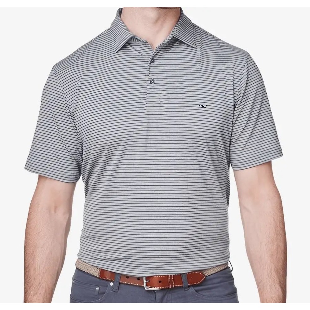 Vineyard Vines On-The-Go Sankaty Polo Grey Striped Performance Shirt XXL
